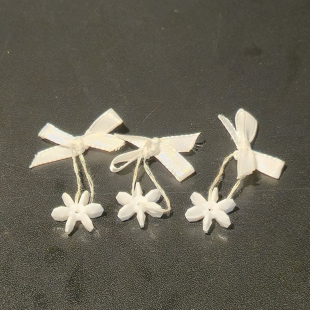 Set of 3 Miniature White Snowflake Christmas Ornaments with Bows Small Tiny